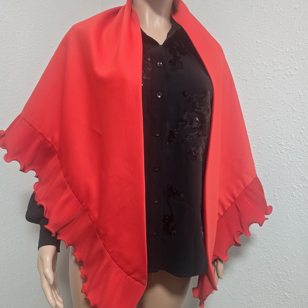 Saks Fifth Avenue Scarlet Red Scarf with Ruffled Edges